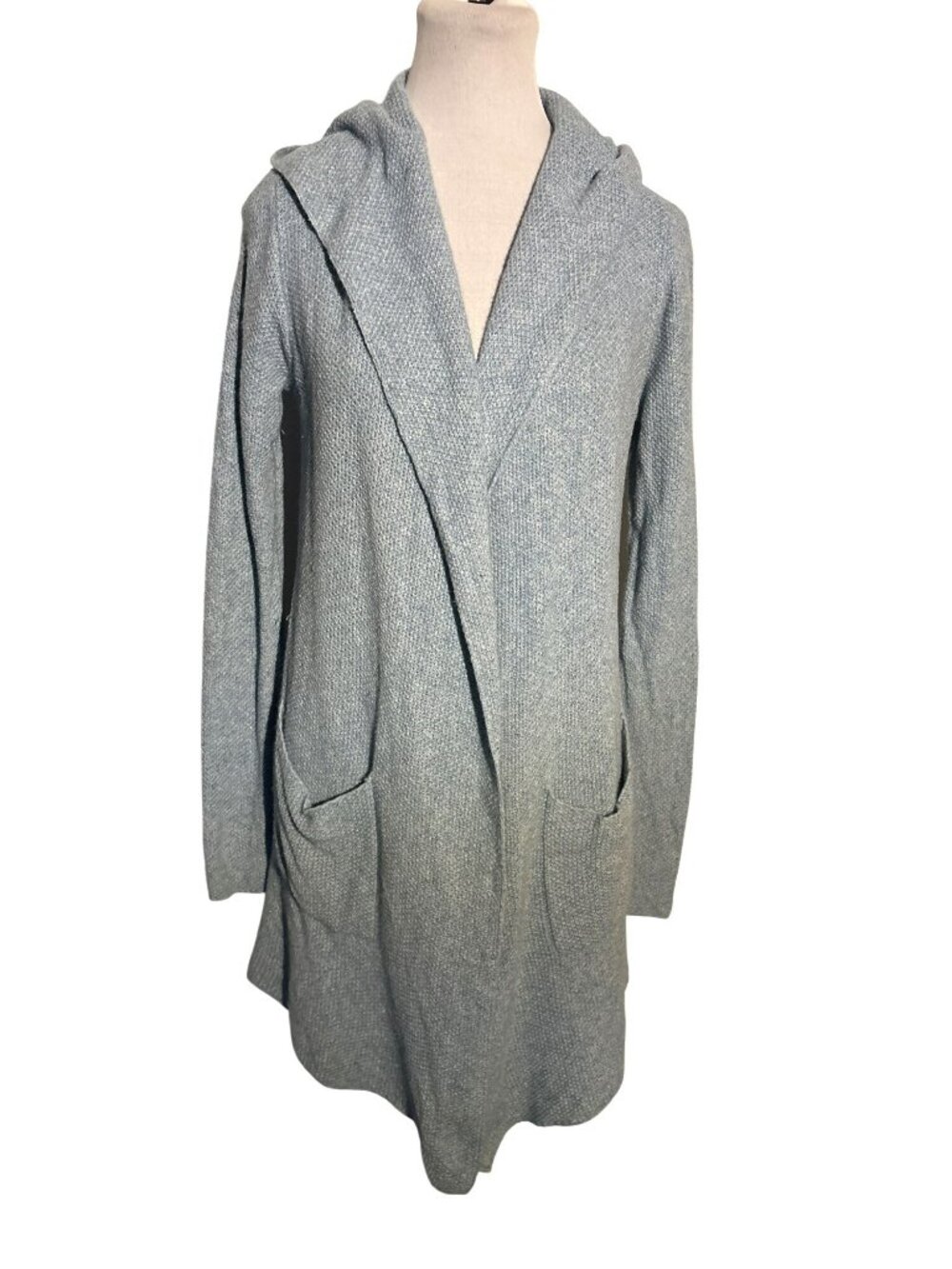 Eileen Fisher Open Front Wool Blend Hooded Cardigan XS